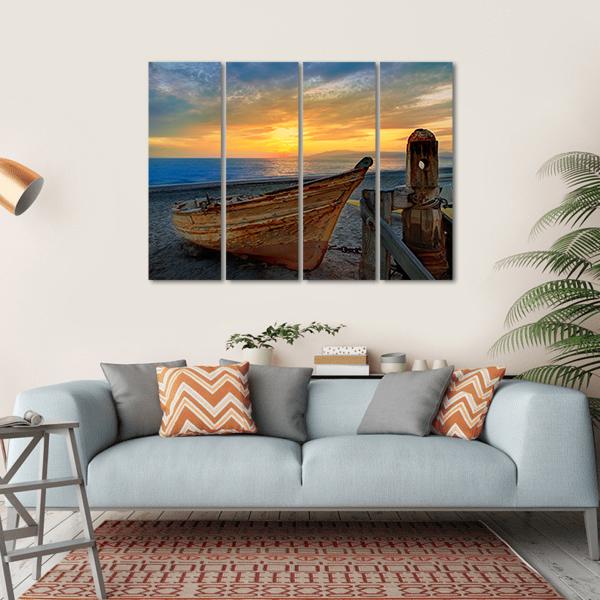 Boat In San Miguel Beach Canvas Wall Art-4 Horizontal-Gallery Wrap-34" x 24"-Tiaracle