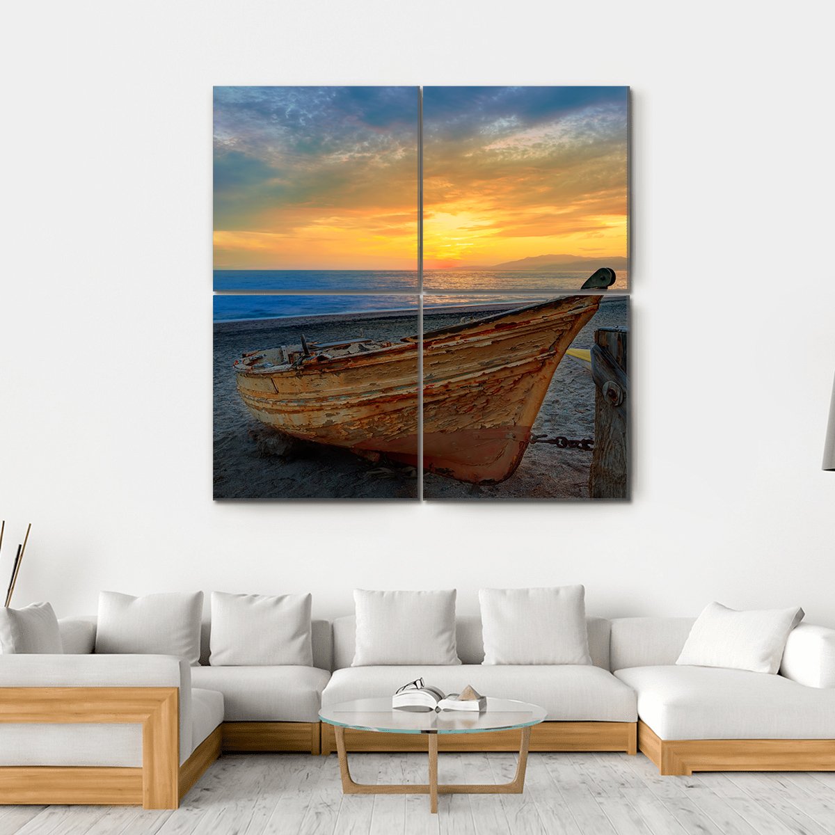 Boat In San Miguel Beach Canvas Wall Art-4 Square-Gallery Wrap-17" x 17"-Tiaracle