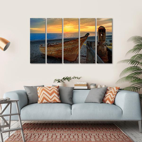 Boat In San Miguel Beach Canvas Wall Art-5 Horizontal-Small-Gallery Wrap-Tiaracle