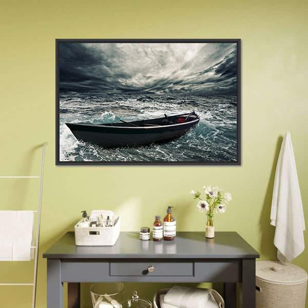 Boat In Stormy Sea Canvas Wall Art-5 Horizontal-Gallery Wrap-22" x 12"-Tiaracle