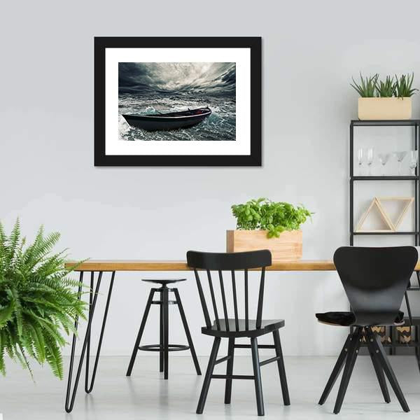 Boat In Stormy Sea Canvas Wall Art-5 Horizontal-Gallery Wrap-22" x 12"-Tiaracle