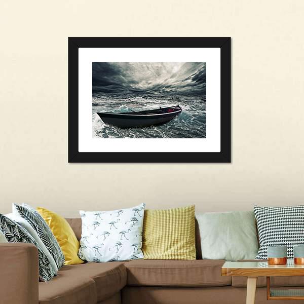 Boat In Stormy Sea Canvas Wall Art-5 Horizontal-Gallery Wrap-22" x 12"-Tiaracle
