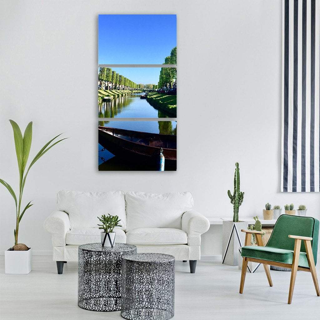 Boat In Summer Holland Vertical Canvas Wall Art-3 Vertical-Gallery Wrap-12" x 25"-Tiaracle