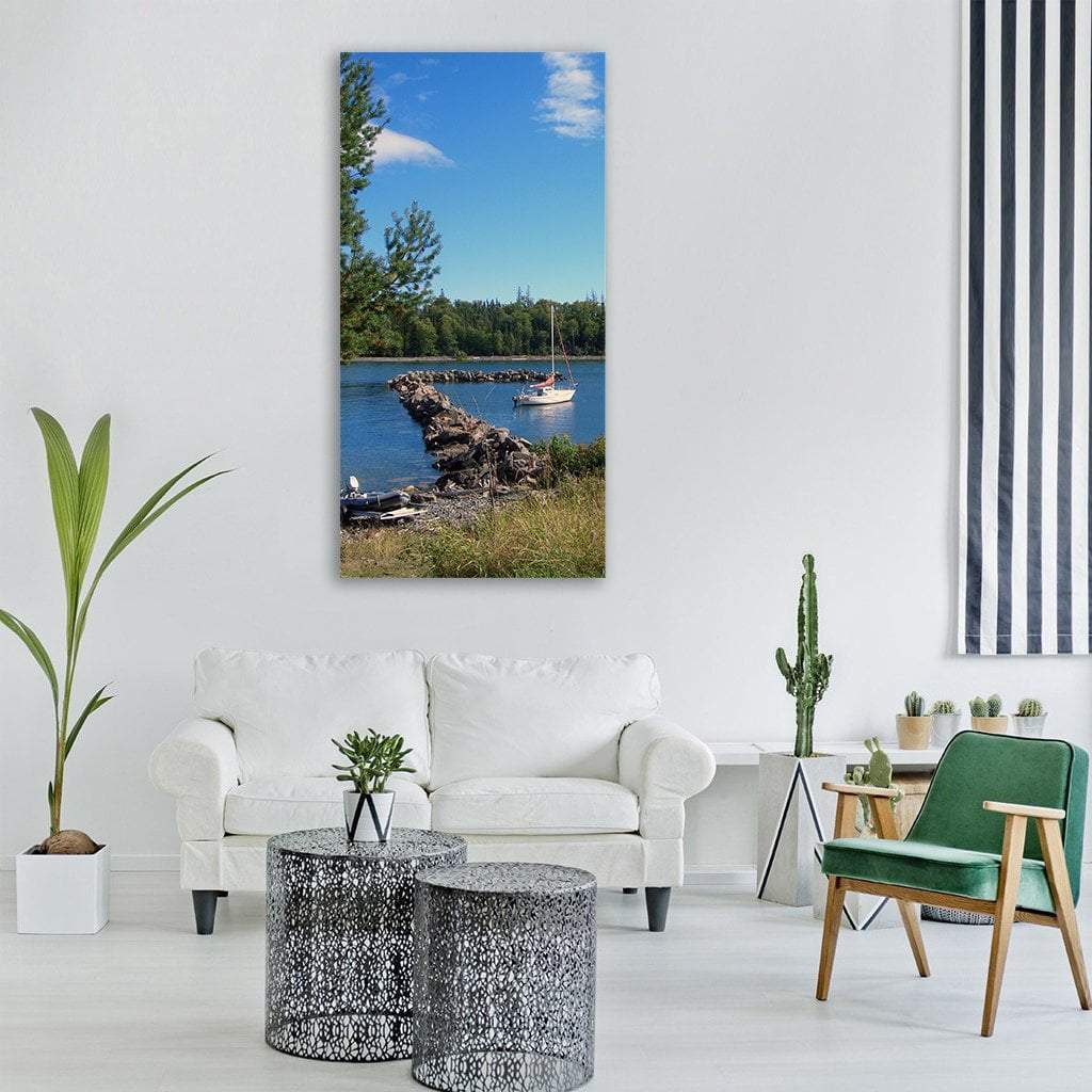 Boat In Summer Lake Vertical Canvas Wall Art-1 Vertical-Gallery Wrap-12" x 24"-Tiaracle