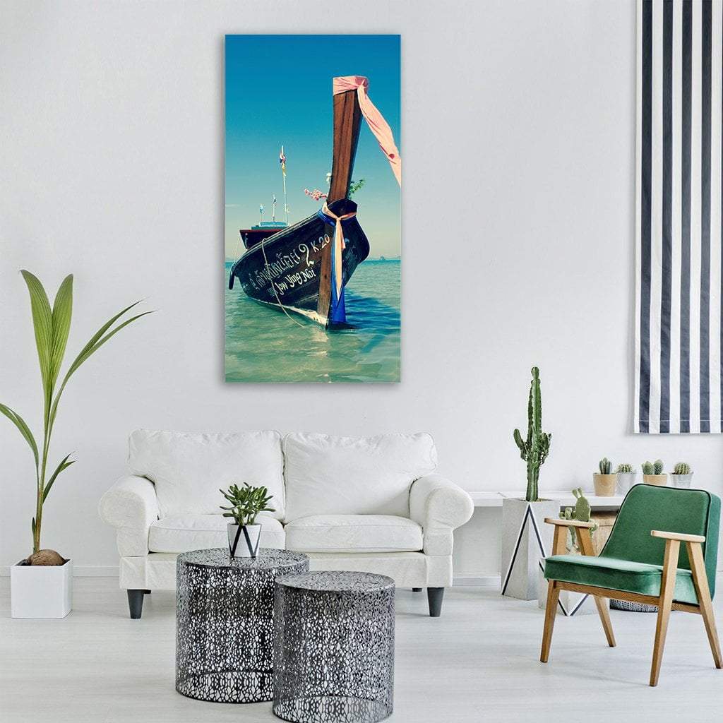 Boat In Thailand Sea Vertical Canvas Wall Art-1 Vertical-Gallery Wrap-12&quot; x 24&quot;-Tiaracle