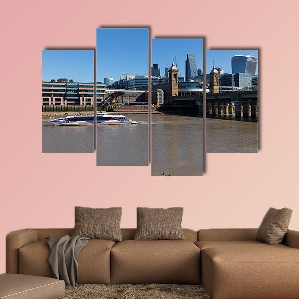 Boat In Thames River Canvas Wall Art-4 Pop-Gallery Wrap-50" x 32"-Tiaracle