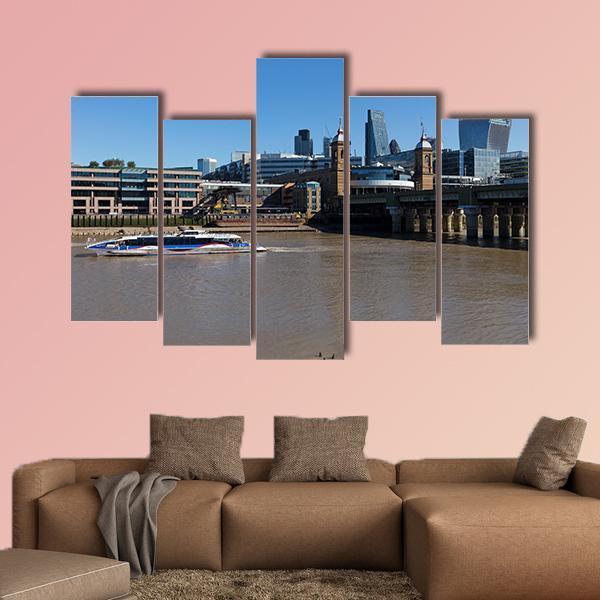 Boat In Thames River Canvas Wall Art-5 Pop-Gallery Wrap-47" x 32"-Tiaracle