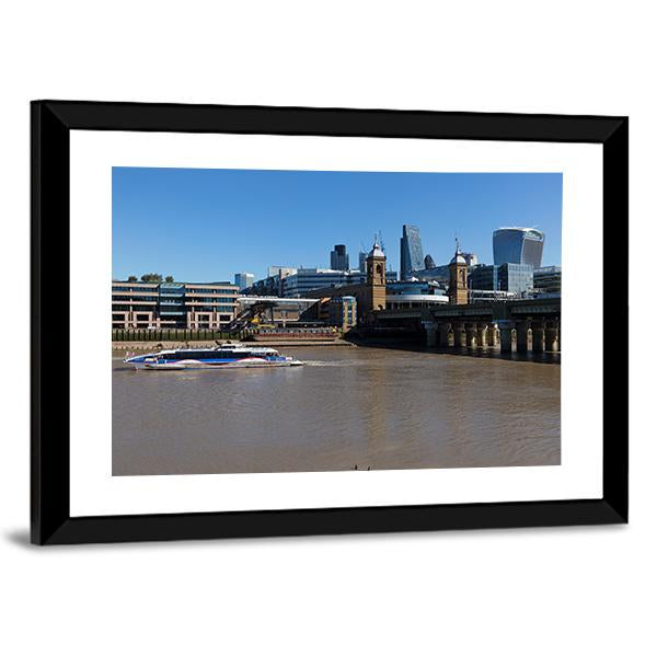 Boat In Thames River Canvas Wall Art-3 Horizontal-Gallery Wrap-25" x 16"-Tiaracle
