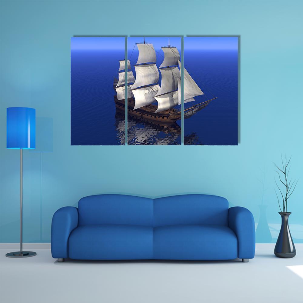 Boat Merchant In Ocean Canvas Wall Art-3 Horizontal-Gallery Wrap-37" x 24"-Tiaracle