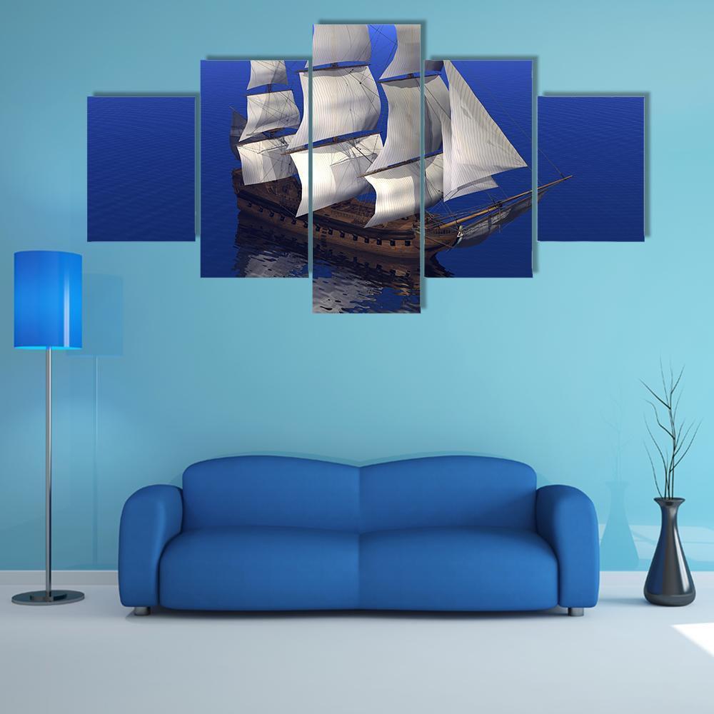 Boat Merchant In Ocean Canvas Wall Art-5 Star-Gallery Wrap-62" x 32"-Tiaracle