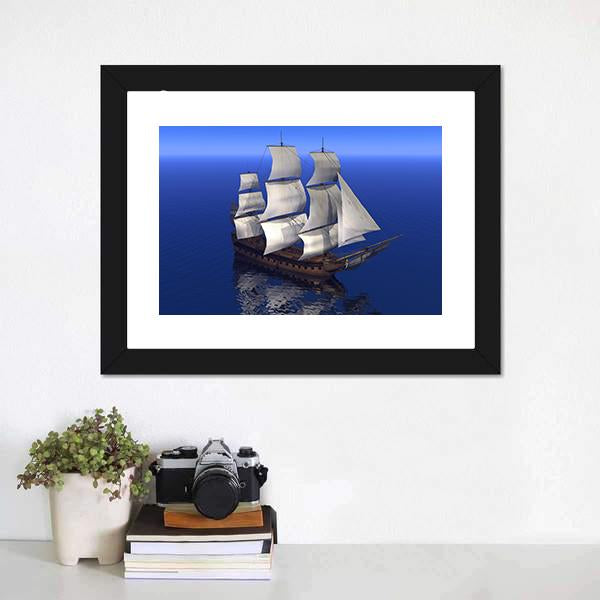 Boat Merchant In Ocean Canvas Wall Art-1 Piece-Framed Print-20" x 16"-Tiaracle
