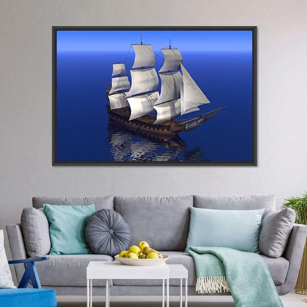 Boat Merchant In Ocean Canvas Wall Art-1 Piece-Floating Frame-24" x 16"-Tiaracle