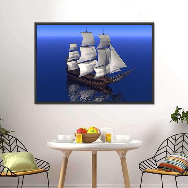 Boat Merchant In Ocean Canvas Wall Art-5 Horizontal-Gallery Wrap-22" x 12"-Tiaracle