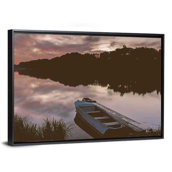 Boat Near Shore Of The Lake Canvas Wall Art-3 Horizontal-Gallery Wrap-25" x 16"-Tiaracle