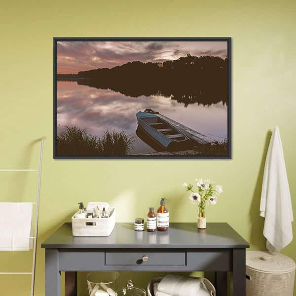 Boat Near Shore Of The Lake Canvas Wall Art-3 Horizontal-Gallery Wrap-25" x 16"-Tiaracle