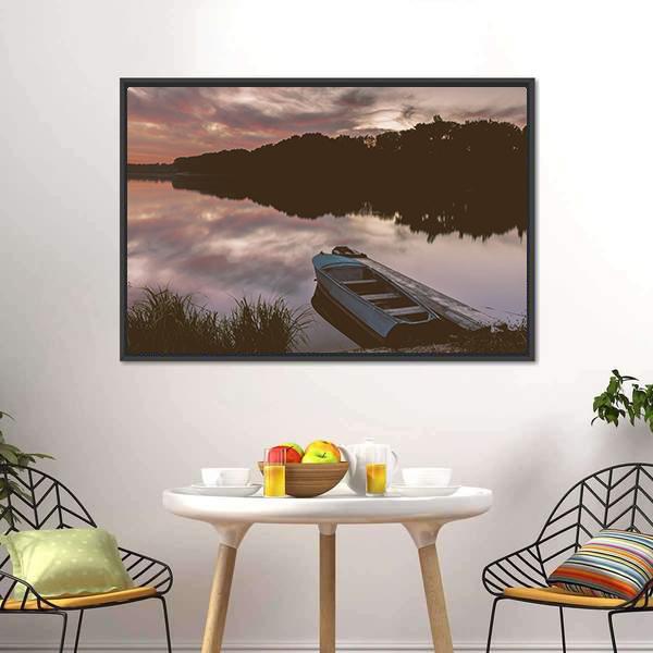 Boat Near Shore Of The Lake Canvas Wall Art-3 Horizontal-Gallery Wrap-25" x 16"-Tiaracle