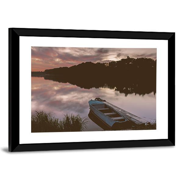 Boat Near Shore Of The Lake Canvas Wall Art-3 Horizontal-Gallery Wrap-25" x 16"-Tiaracle