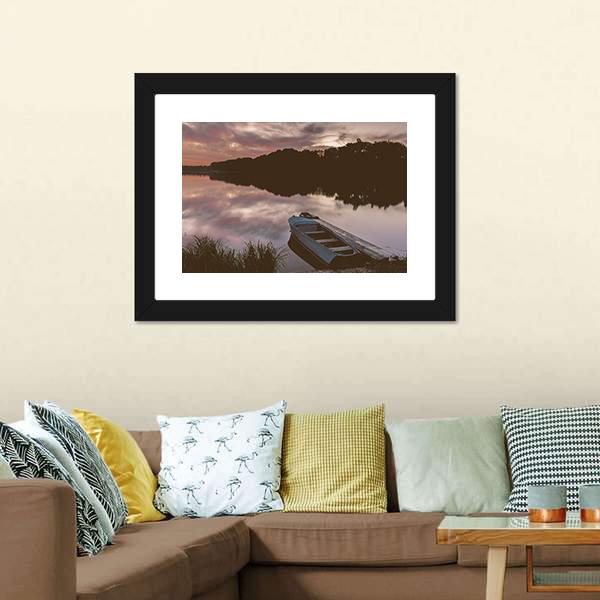 Boat Near Shore Of The Lake Canvas Wall Art-3 Horizontal-Gallery Wrap-25" x 16"-Tiaracle