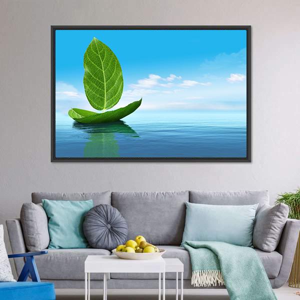 Boat Of Leaves Canvas Wall Art-1 Piece-Floating Frame-24" x 16"-Tiaracle