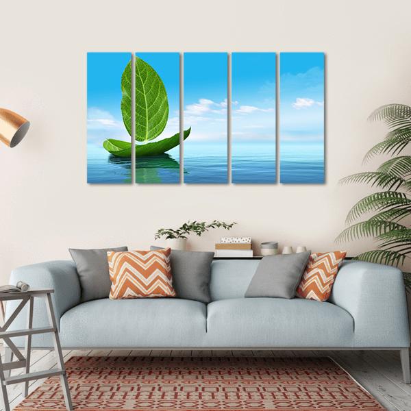 Boat Of Leaves Canvas Wall Art-5 Horizontal-Gallery Wrap-22" x 12"-Tiaracle