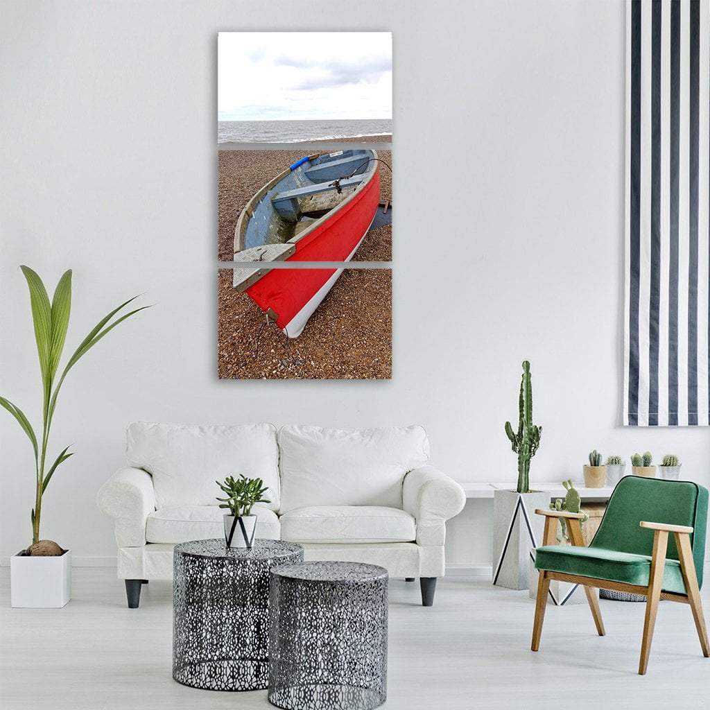 Boat On Beach Coast Vertical Canvas Wall Art-3 Vertical-Gallery Wrap-12" x 25"-Tiaracle
