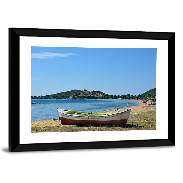 Boat On Beach Greece Panoramic Canvas Wall Art-1 Piece-36" x 12"-Tiaracle