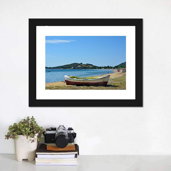 Boat On Beach Greece Panoramic Canvas Wall Art-1 Piece-36" x 12"-Tiaracle