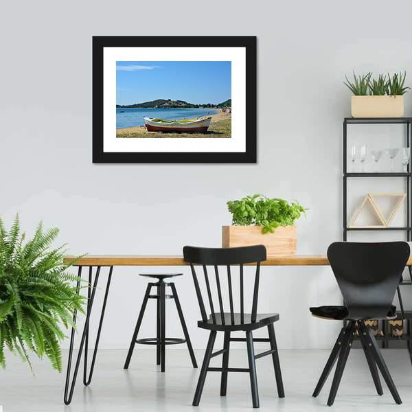Boat On Beach Greece Panoramic Canvas Wall Art-1 Piece-36" x 12"-Tiaracle