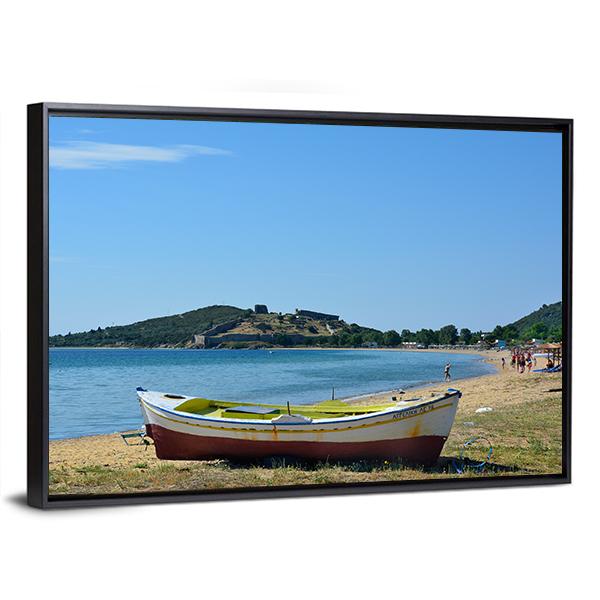 Boat On Beach Greece Panoramic Canvas Wall Art-1 Piece-36" x 12"-Tiaracle