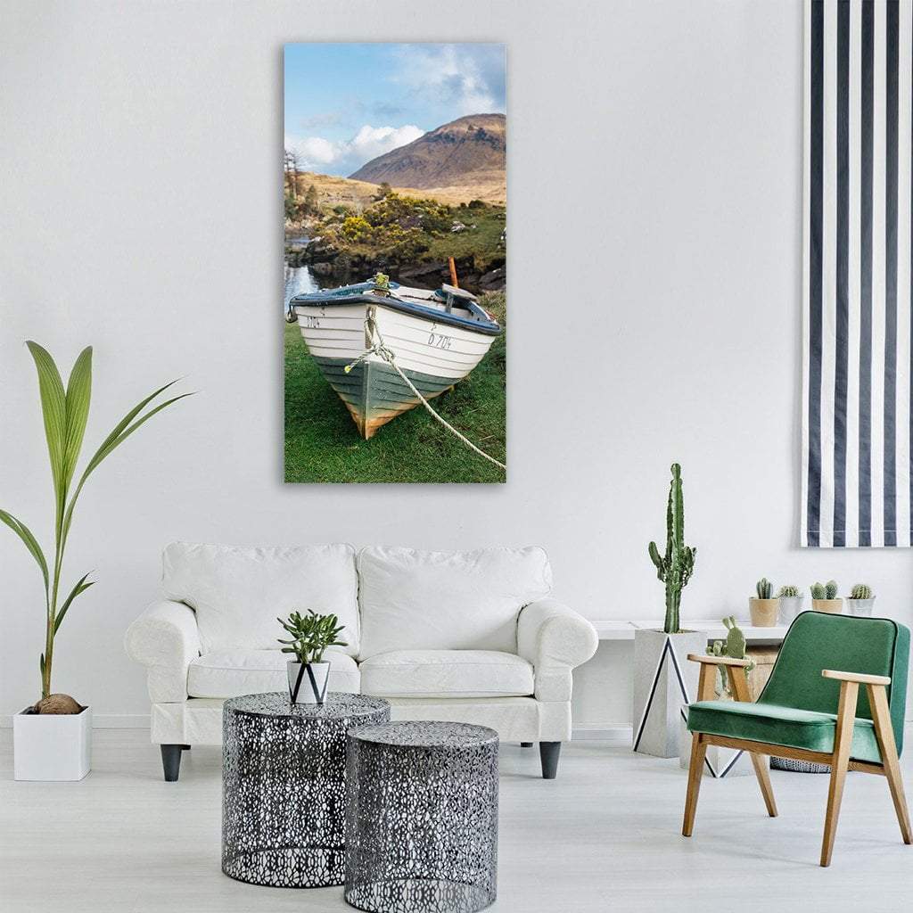 Boat On Green Grass Vertical Canvas Wall Art-1 Vertical-Gallery Wrap-12" x 24"-Tiaracle