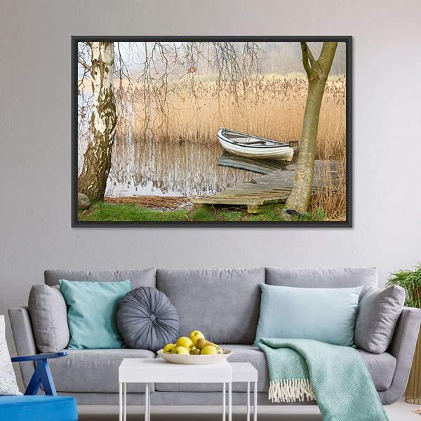 Boat On Lake Denmark Canvas Wall Art-1 Piece-Floating Frame-24" x 16"-Tiaracle