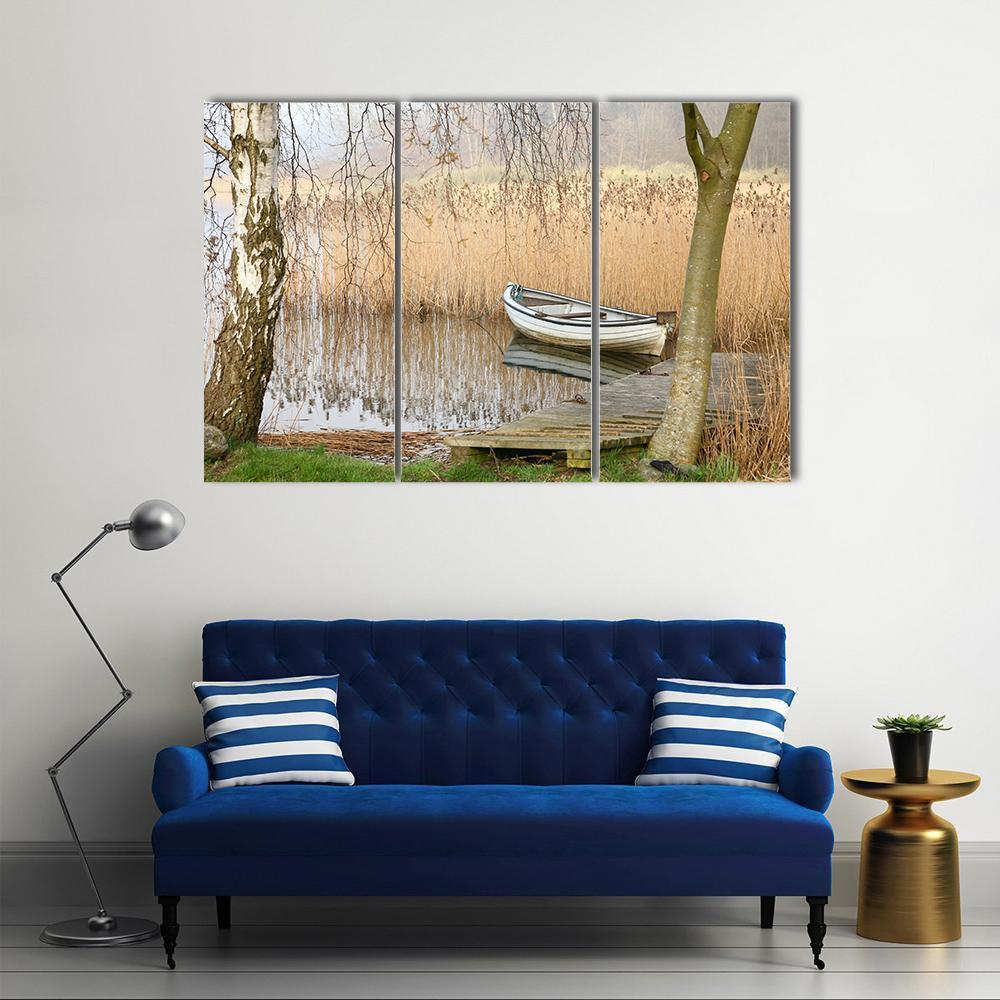 Boat On Lake Denmark Canvas Wall Art-3 Horizontal-Gallery Wrap-37" x 24"-Tiaracle