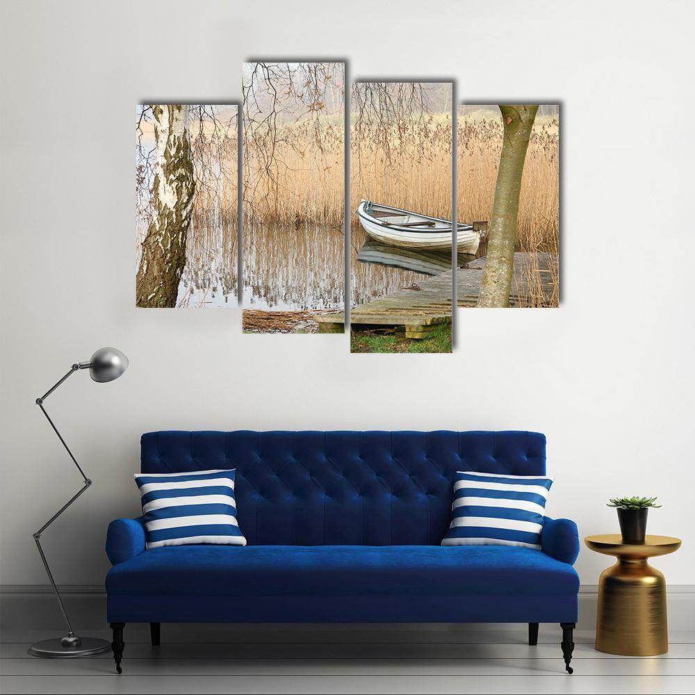Boat On Lake Denmark Canvas Wall Art-4 Pop-Gallery Wrap-50" x 32"-Tiaracle