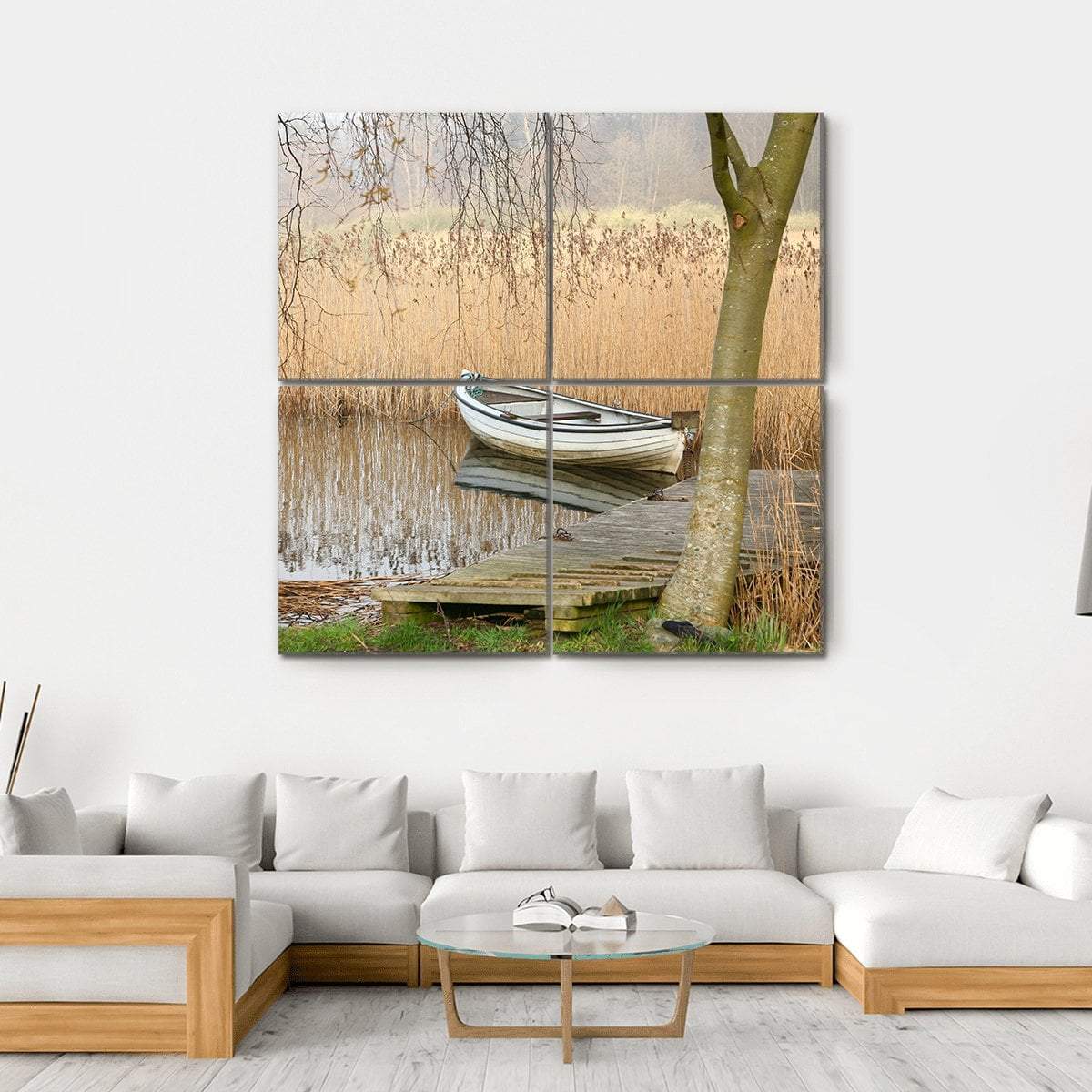 Boat On Lake Denmark Canvas Wall Art-4 Square-Gallery Wrap-17" x 17"-Tiaracle