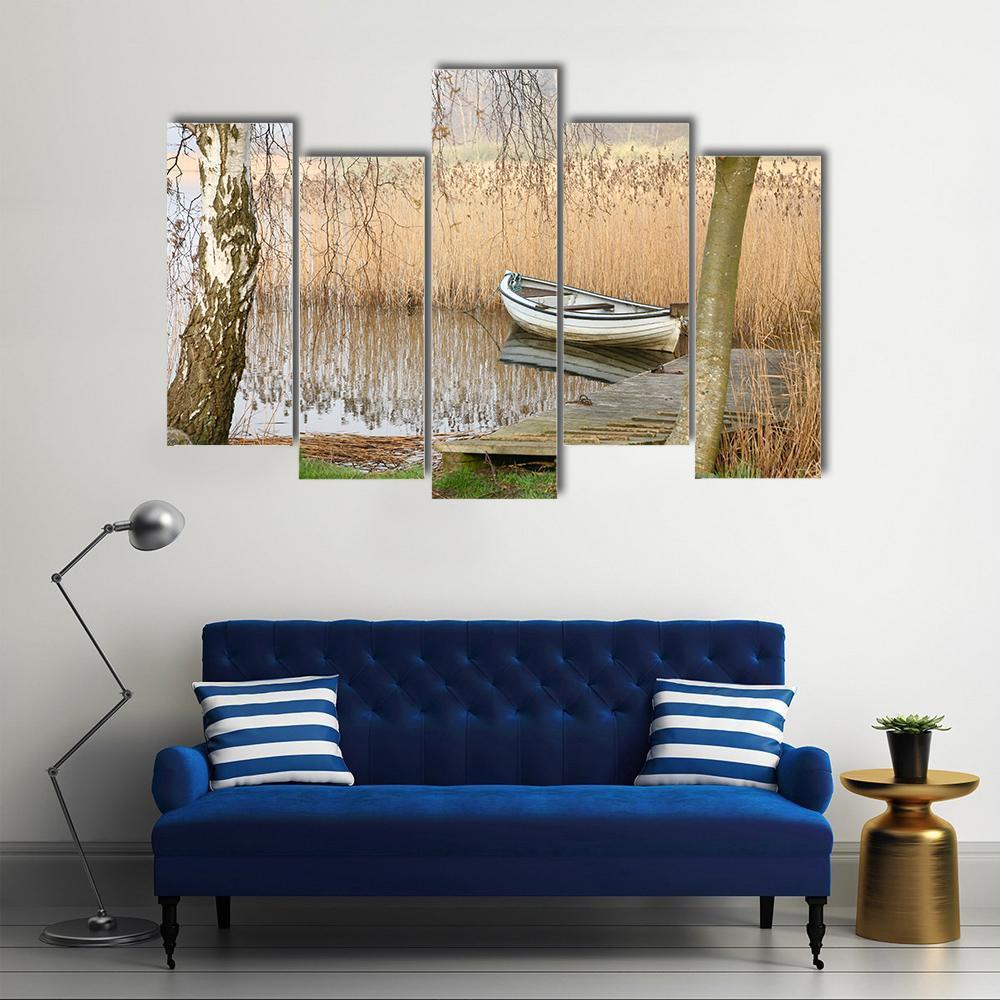 Boat On Lake Denmark Canvas Wall Art-5 Pop-Gallery Wrap-47" x 32"-Tiaracle