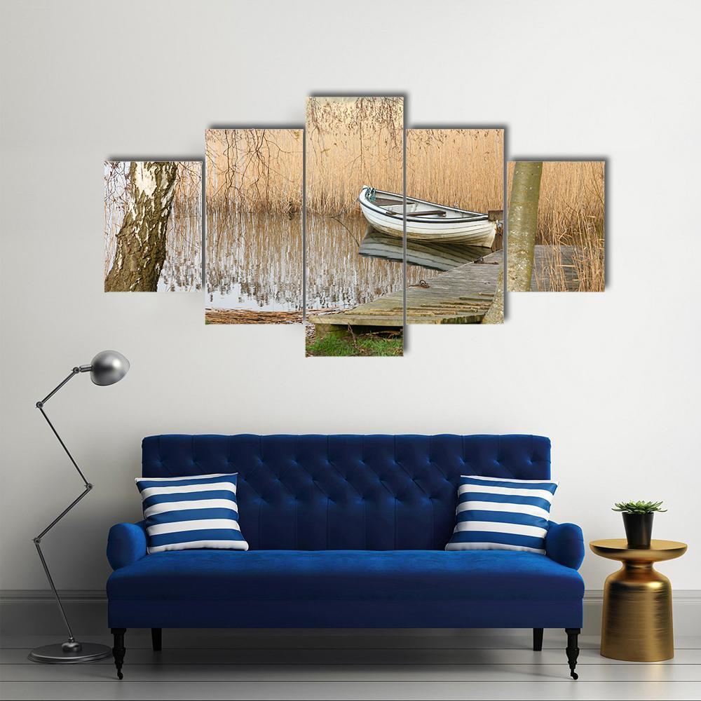 Boat On Lake Denmark Canvas Wall Art-5 Star-Gallery Wrap-62" x 32"-Tiaracle