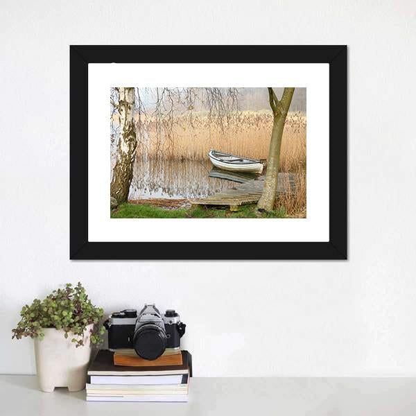 Boat On Lake Denmark Canvas Wall Art-1 Piece-Framed Print-20" x 16"-Tiaracle
