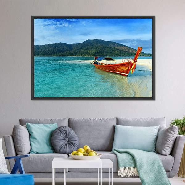 Boat On Lipe Island Canvas Wall Art-5 Horizontal-Gallery Wrap-22" x 12"-Tiaracle