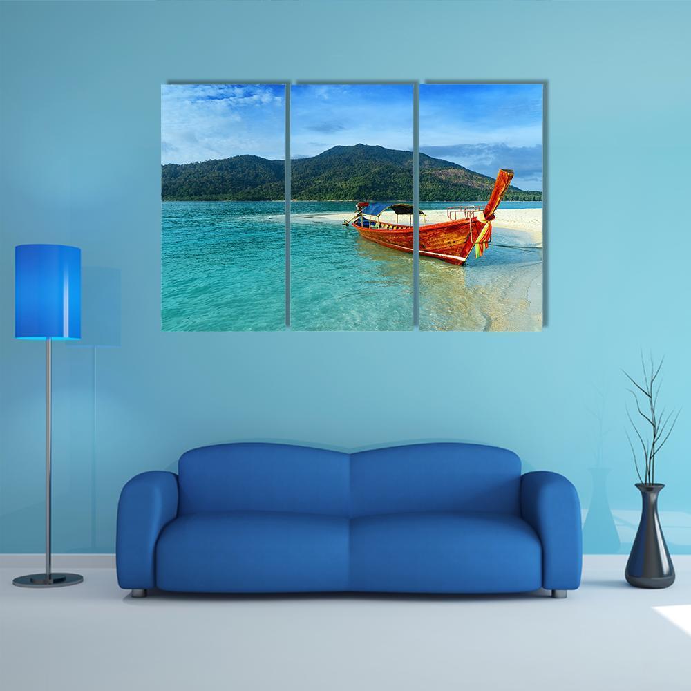 Boat On Lipe Island Canvas Wall Art-5 Pop-Gallery Wrap-47" x 32"-Tiaracle