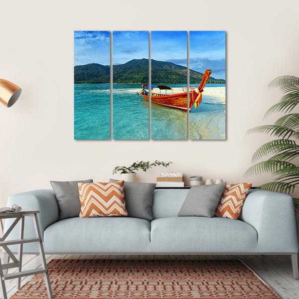 Boat On Lipe Island Canvas Wall Art-4 Horizontal-Gallery Wrap-34" x 24"-Tiaracle