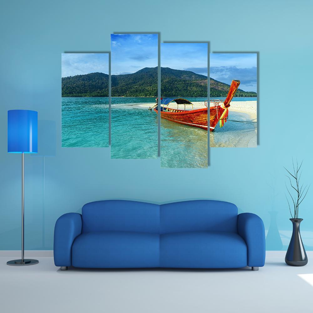 Boat On Lipe Island Canvas Wall Art-4 Pop-Gallery Wrap-50&quot; x 32&quot;-Tiaracle
