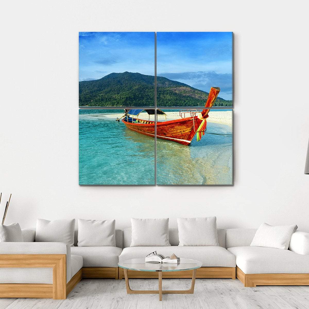 Boat On Lipe Island Canvas Wall Art-4 Square-Gallery Wrap-17" x 17"-Tiaracle