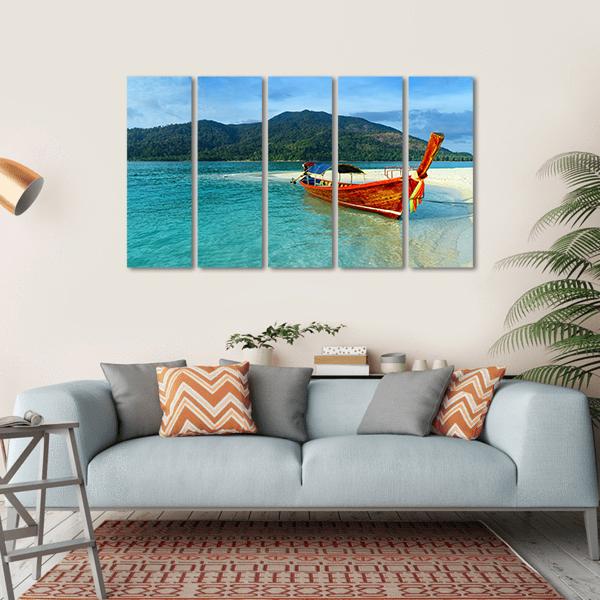 Boat On Lipe Island Canvas Wall Art-5 Horizontal-Gallery Wrap-22" x 12"-Tiaracle