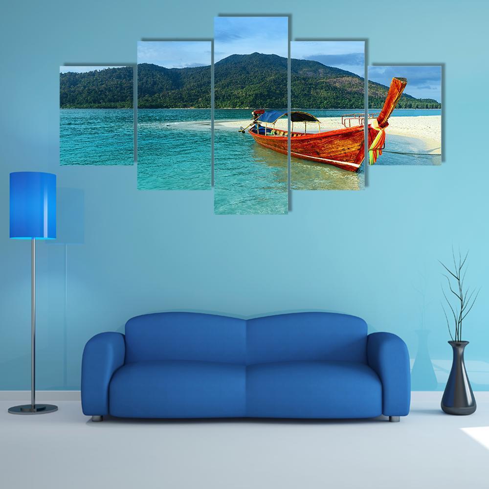 Boat On Lipe Island Canvas Wall Art-5 Star-Gallery Wrap-62&quot; x 32&quot;-Tiaracle