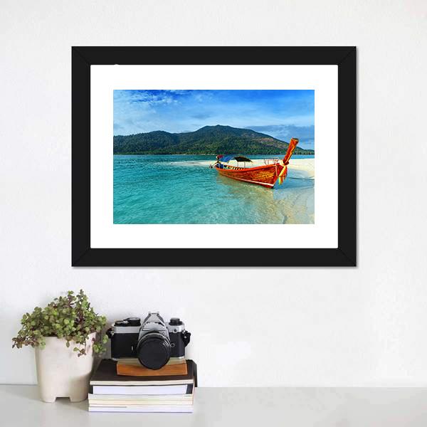 Boat On Lipe Island Canvas Wall Art-3 Horizontal-Gallery Wrap-25" x 16"-Tiaracle