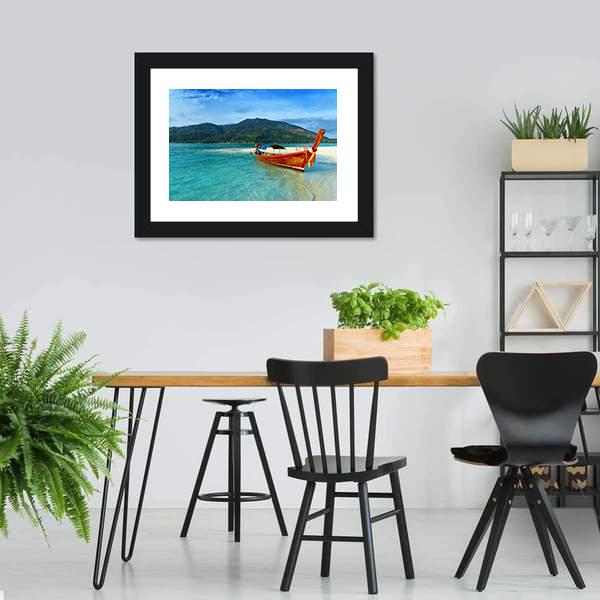Boat On Lipe Island Canvas Wall Art-3 Horizontal-Gallery Wrap-25" x 16"-Tiaracle