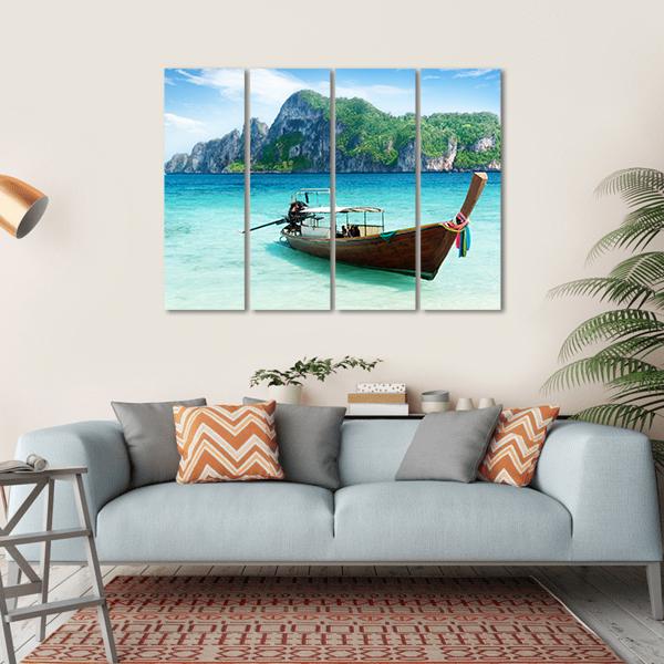 Boat On Phi Phi Island Canvas Wall Art-4 Horizontal-Gallery Wrap-34" x 24"-Tiaracle