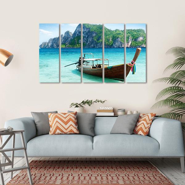Boat On Phi Phi Island Canvas Wall Art-5 Horizontal-Gallery Wrap-22" x 12"-Tiaracle