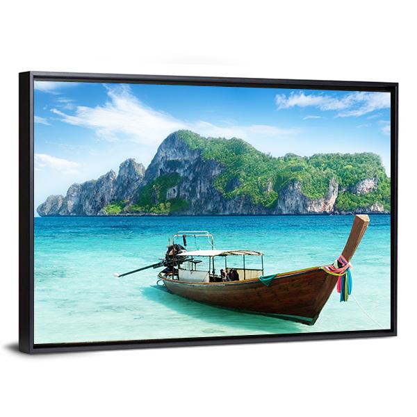 Boat On Phi Phi Island Canvas Wall Art-3 Horizontal-Gallery Wrap-25" x 16"-Tiaracle