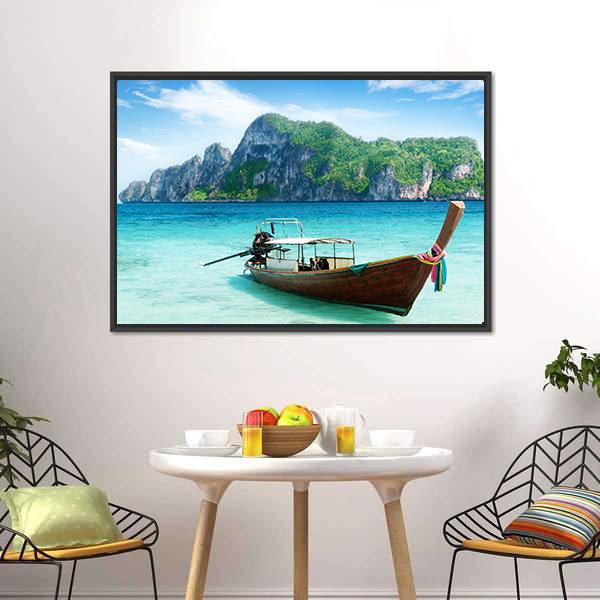 Boat On Phi Phi Island Canvas Wall Art-3 Horizontal-Gallery Wrap-25" x 16"-Tiaracle